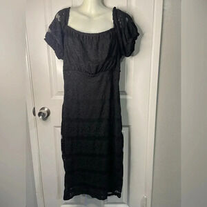 Whimsygoth Sweetheart neckline Black Lace Milk Maid Midi Dress Y2K size XXL